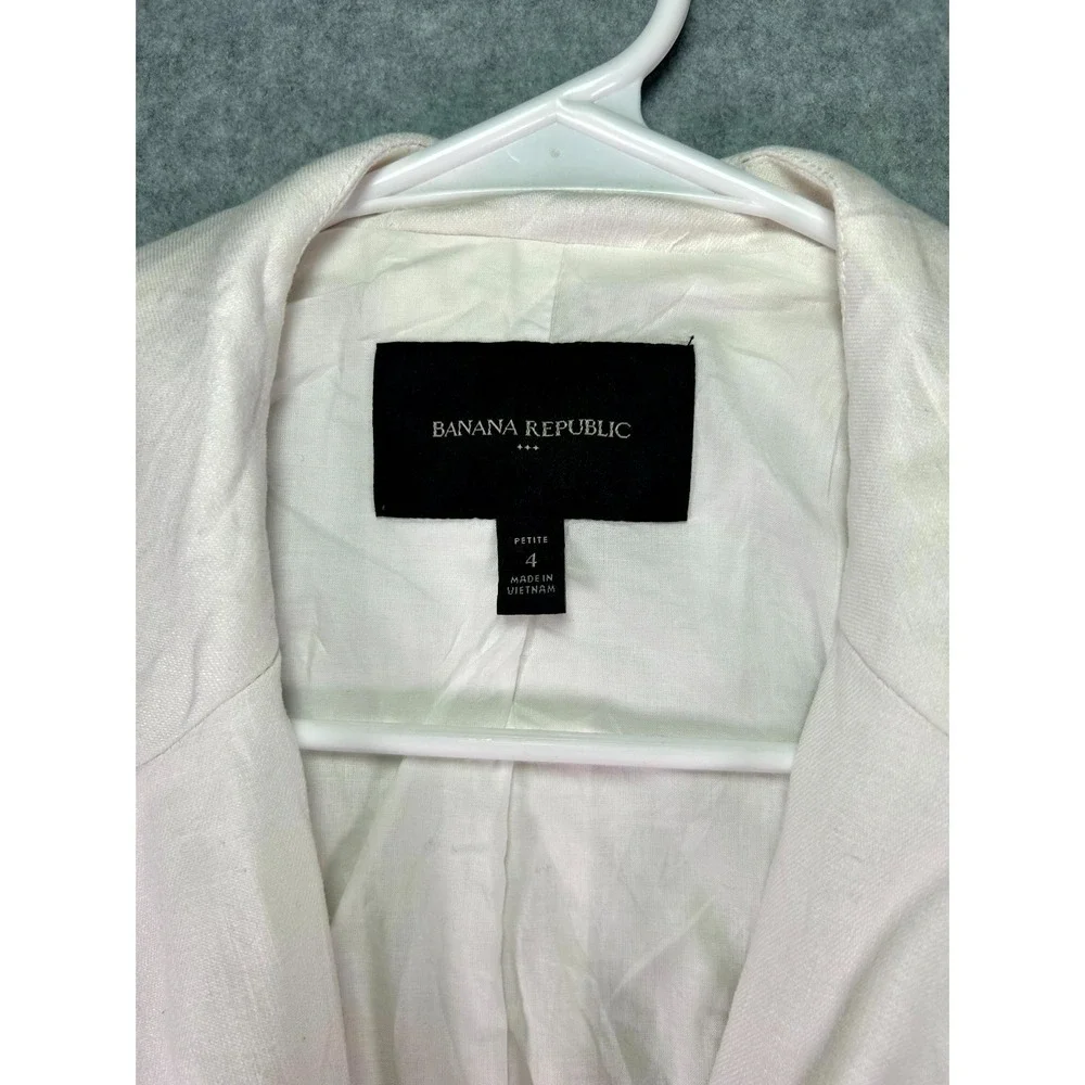 Banana Republic Blazer Jacket Womens 4 Petite White Linen Cotton Single Breasted